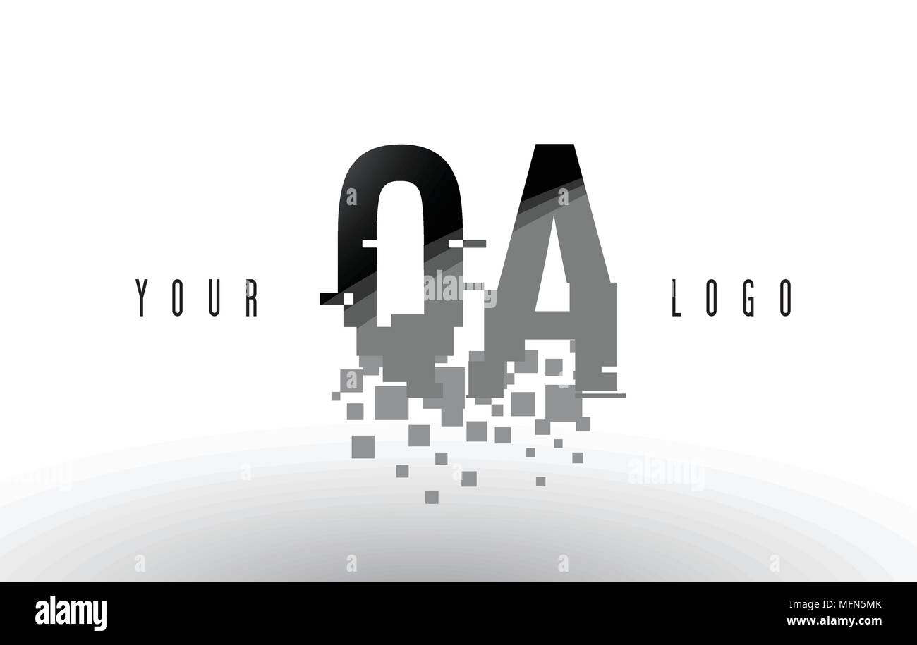 QA Q A Pixel Letter Logo with Digital Shattered Black Squares. Creative ...