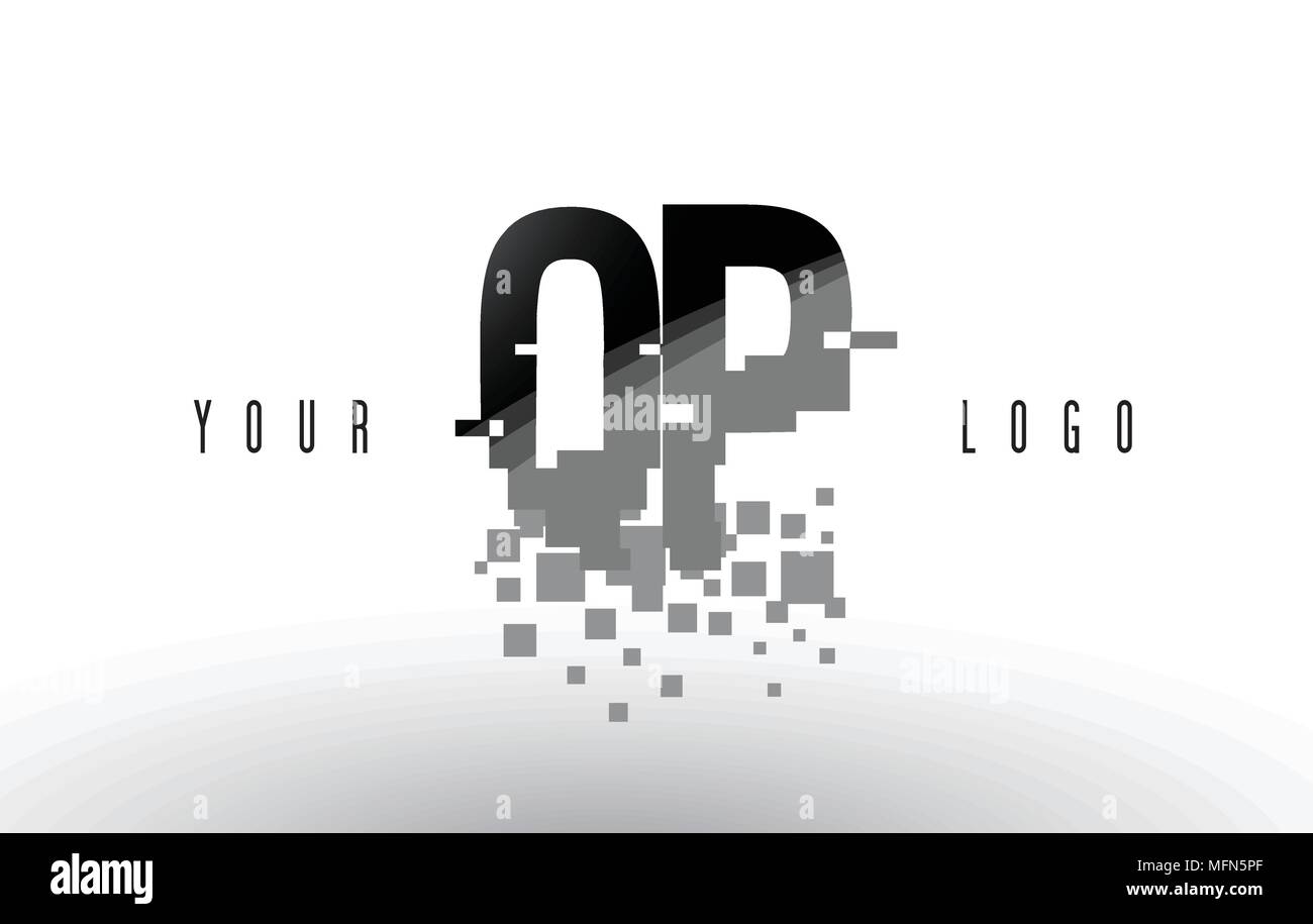 QP Q P Pixel Letter Logo with Digital Shattered Black Squares. Creative ...