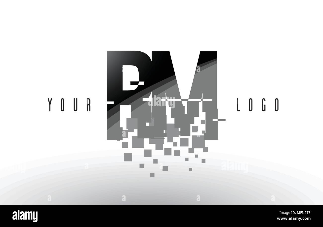 RM R M Pixel Letter Logo with Digital Shattered Black Squares. Creative ...