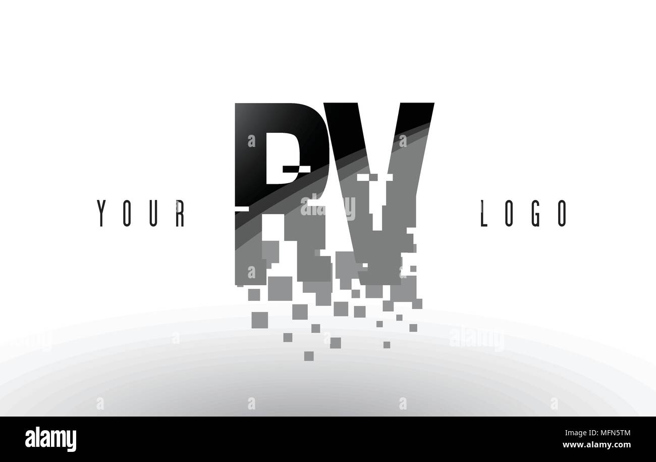 RV R V Pixel Letter Logo with Digital Shattered Black Squares. Creative ...