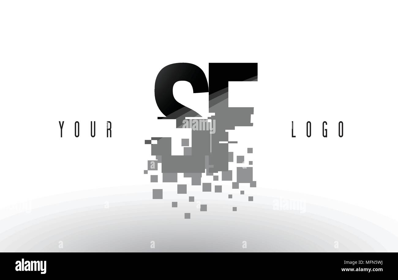 SF S F Pixel Letter Logo with Digital Shattered Black Squares. Creative Letters Vector Illustration. Stock Vector