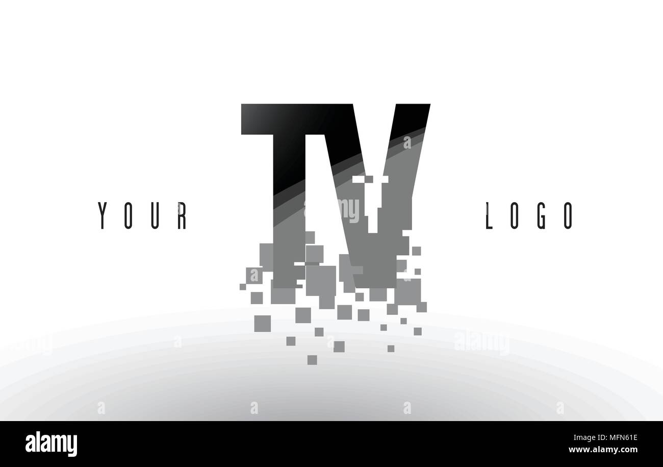 TV T V Pixel Letter Logo with Digital Shattered Black Squares. Creative ...