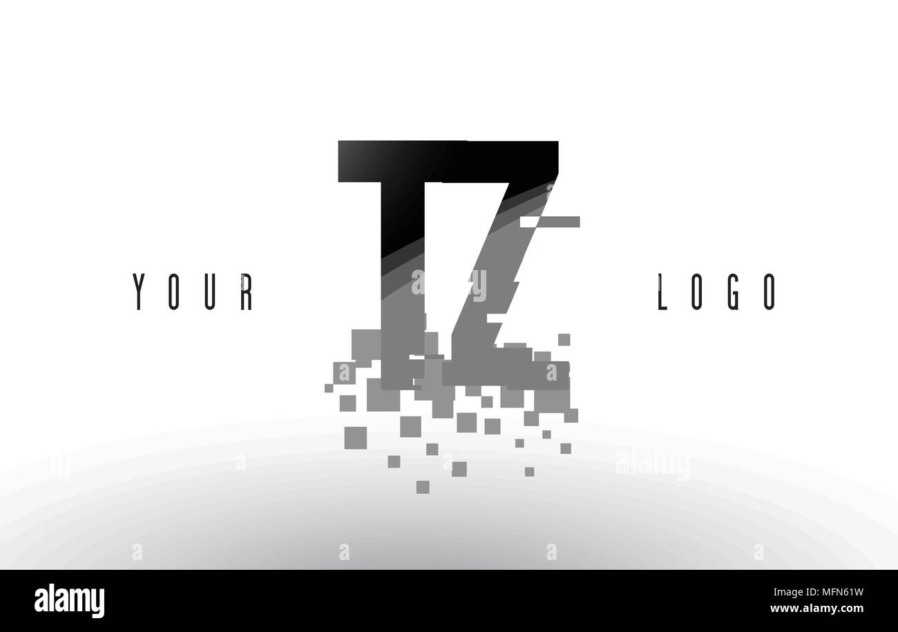 TZ T Z Pixel Letter Logo with Digital Shattered Black Squares. Creative ...
