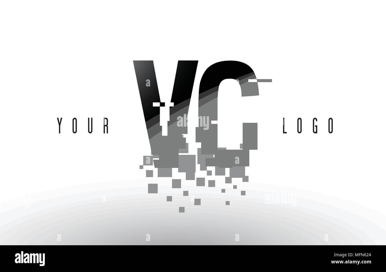 VC V C Pixel Letter Logo with Digital Shattered Black Squares. Creative ...