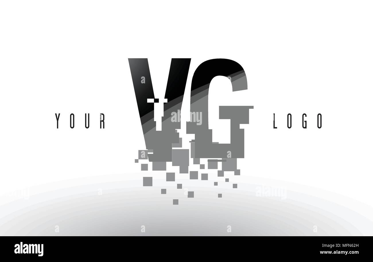 VG V G Pixel Letter Logo with Digital Shattered Black Squares. Creative ...