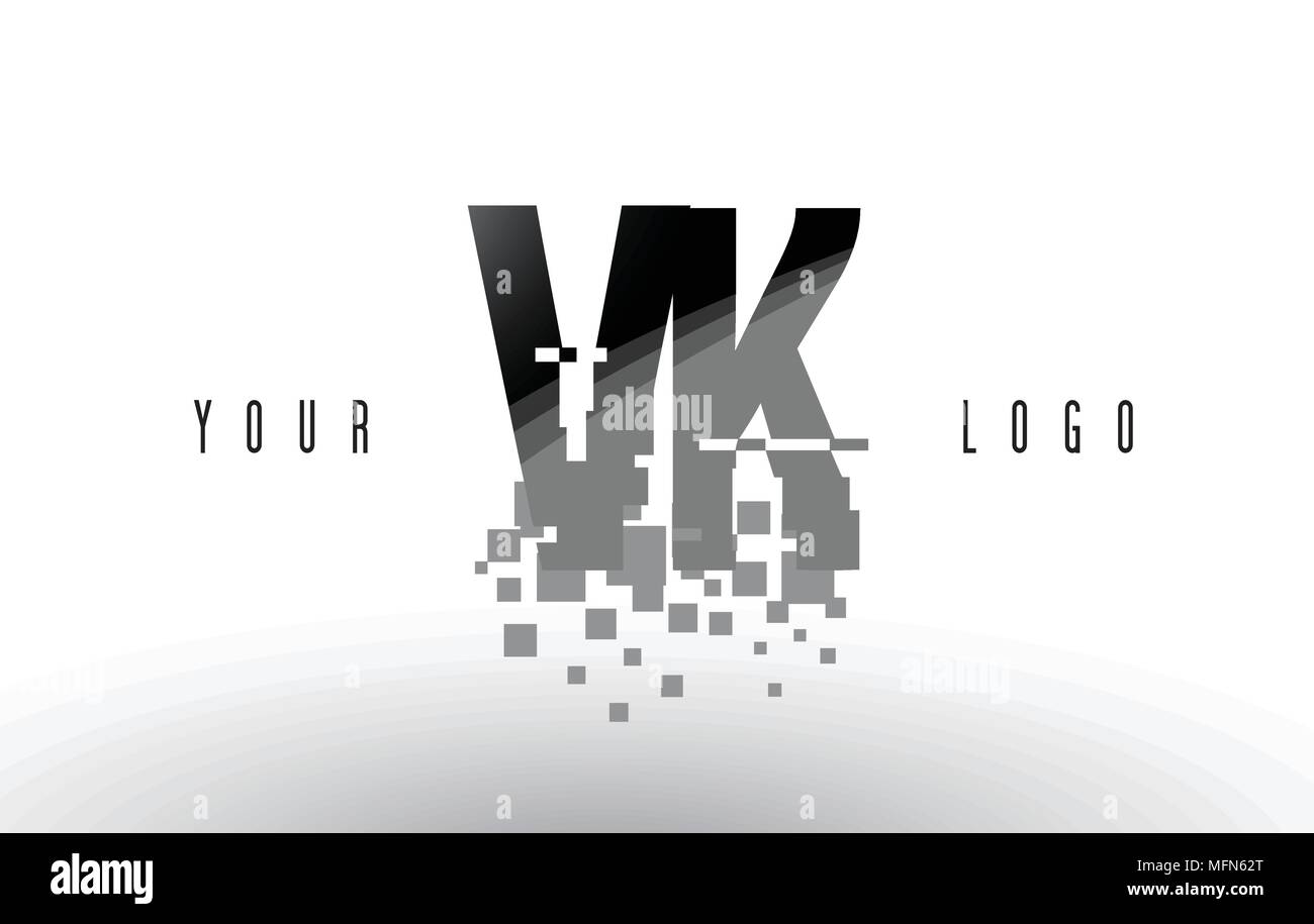 VK V K Pixel Letter Logo with Digital Shattered Black Squares. Creative ...