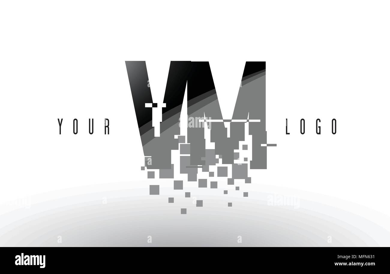 VM V M Pixel Letter Logo with Digital Shattered Black Squares. Creative ...