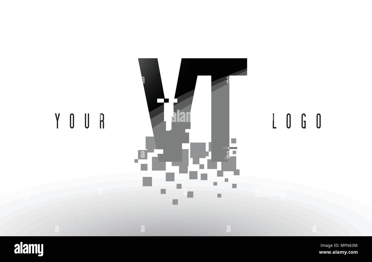 VT V T Pixel Letter Logo with Digital Shattered Black Squares. Creative ...