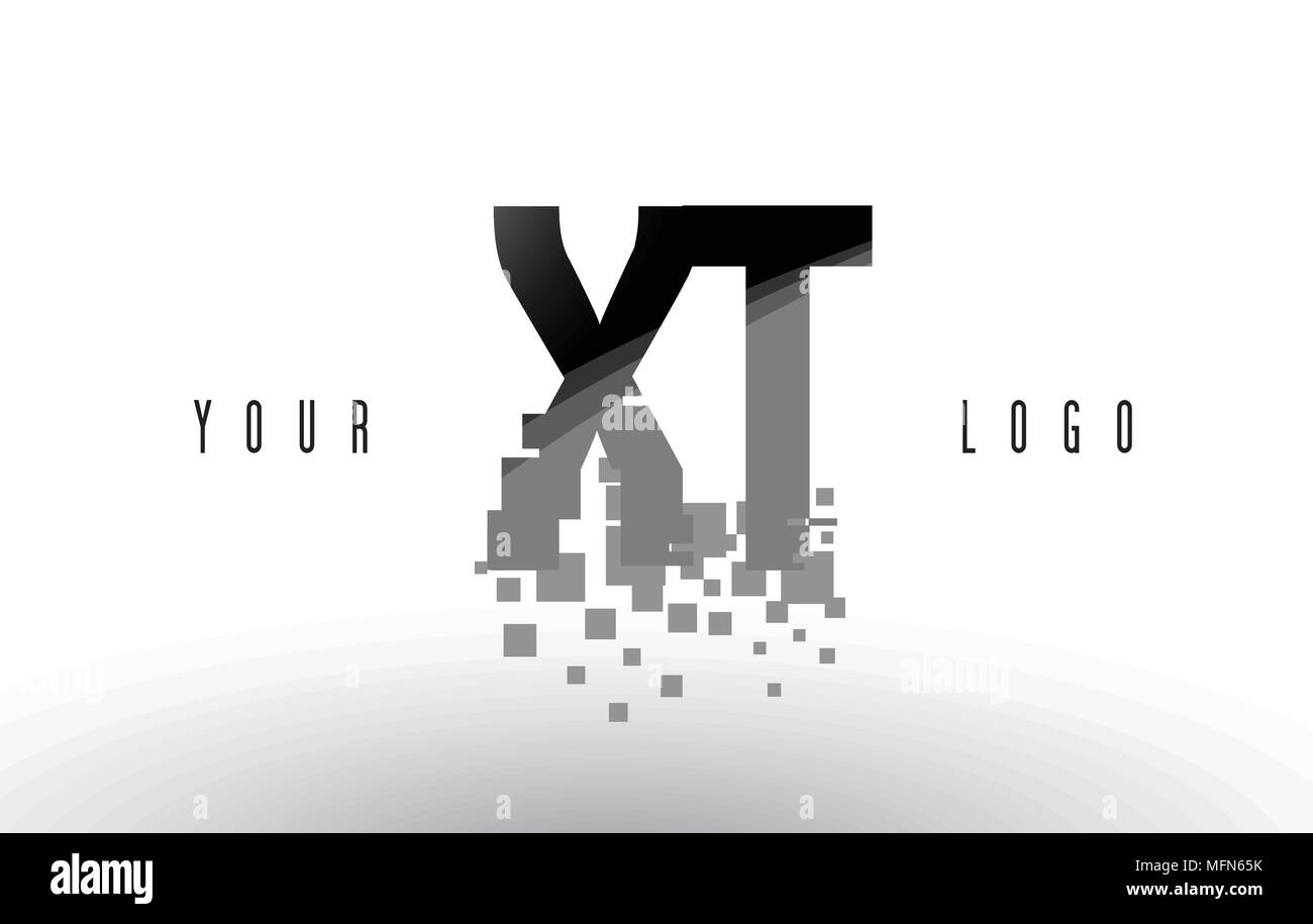 XT X T Pixel Letter Logo with Digital Shattered Black Squares. Creative ...