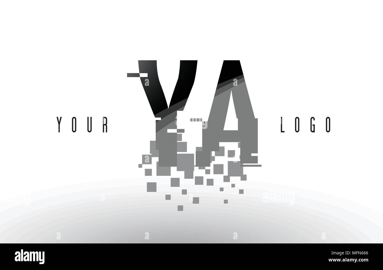 YA Y A Pixel Letter Logo with Digital Shattered Black Squares. Creative ...