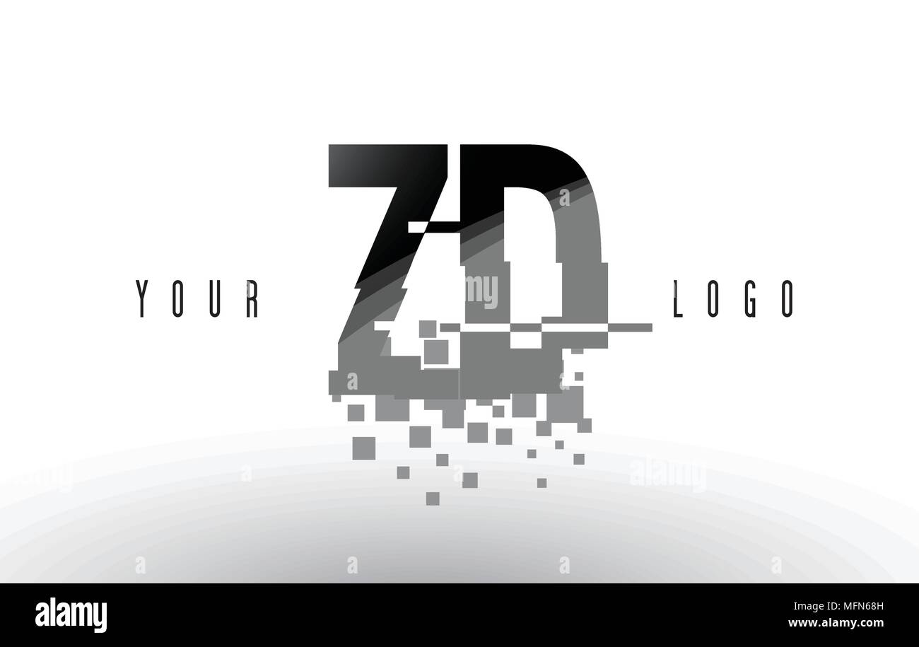 ZD Z D Pixel Letter Logo with Digital Shattered Black Squares. Creative ...