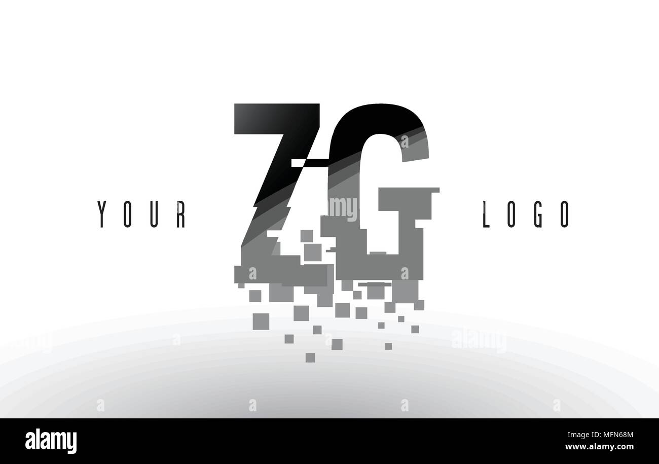 ZG Z G Pixel Letter Logo with Digital Shattered Black Squares. Creative