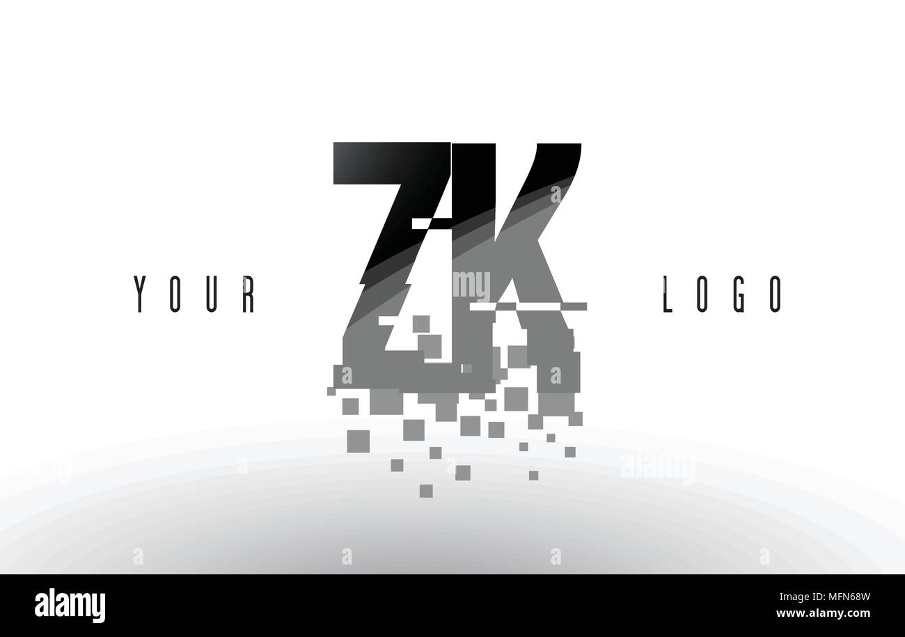 ZK Z K Pixel Letter Logo with Digital Shattered Black Squares. Creative ...