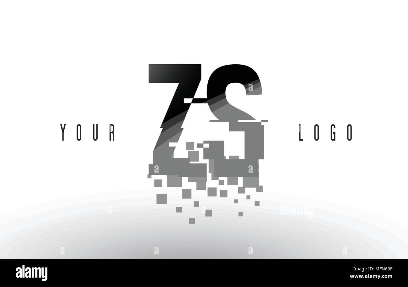 ZS Z S Pixel Letter Logo with Digital Shattered Black Squares. Creative ...