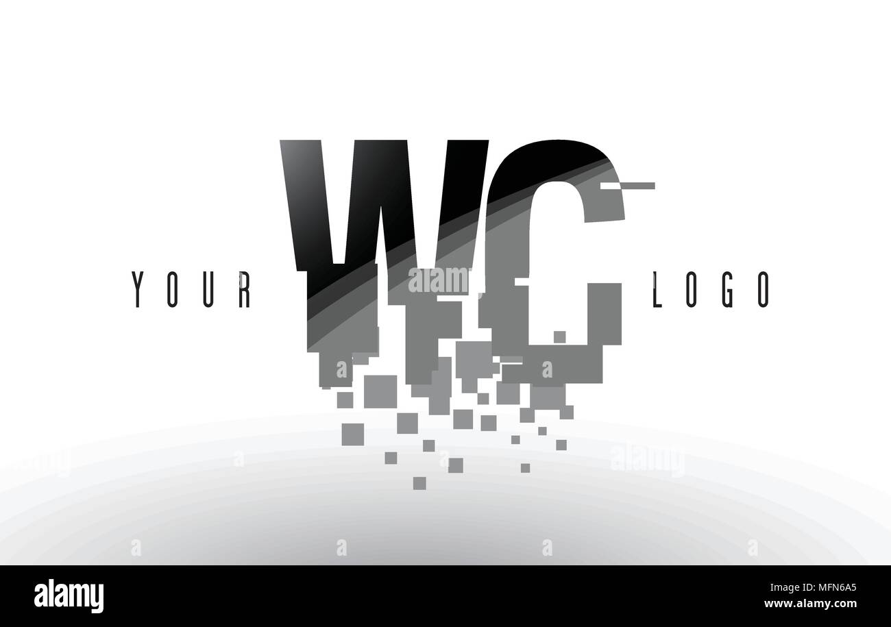 WC W C Pixel Letter Logo with Digital Shattered Black Squares. Creative ...