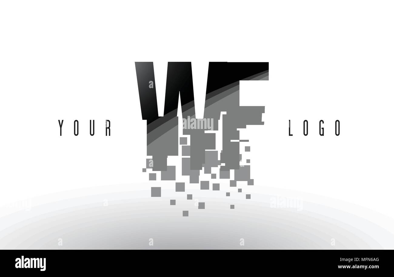 WF W F Pixel Letter Logo with Digital Shattered Black Squares. Creative ...