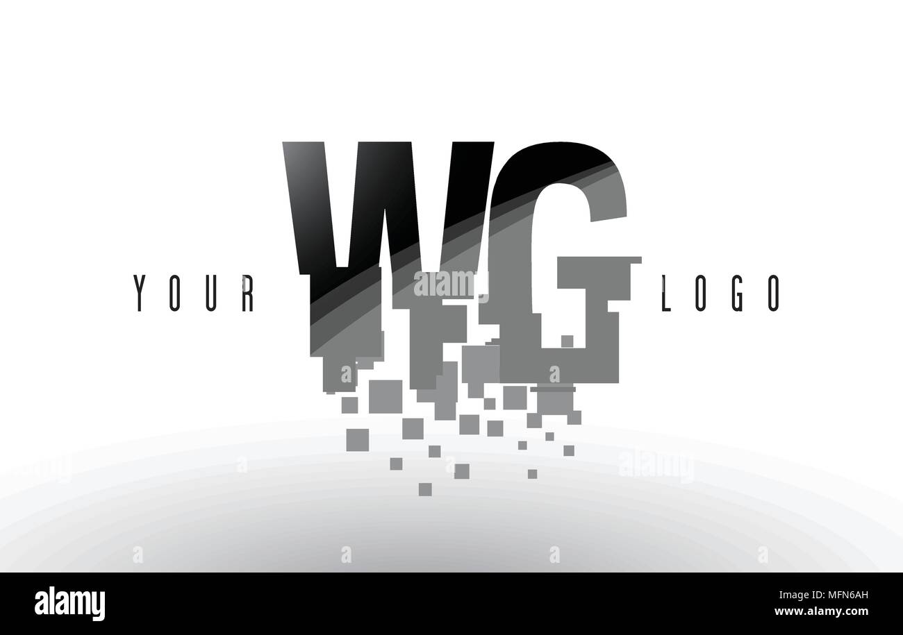 WG W G Pixel Letter Logo with Digital Shattered Black Squares. Creative ...