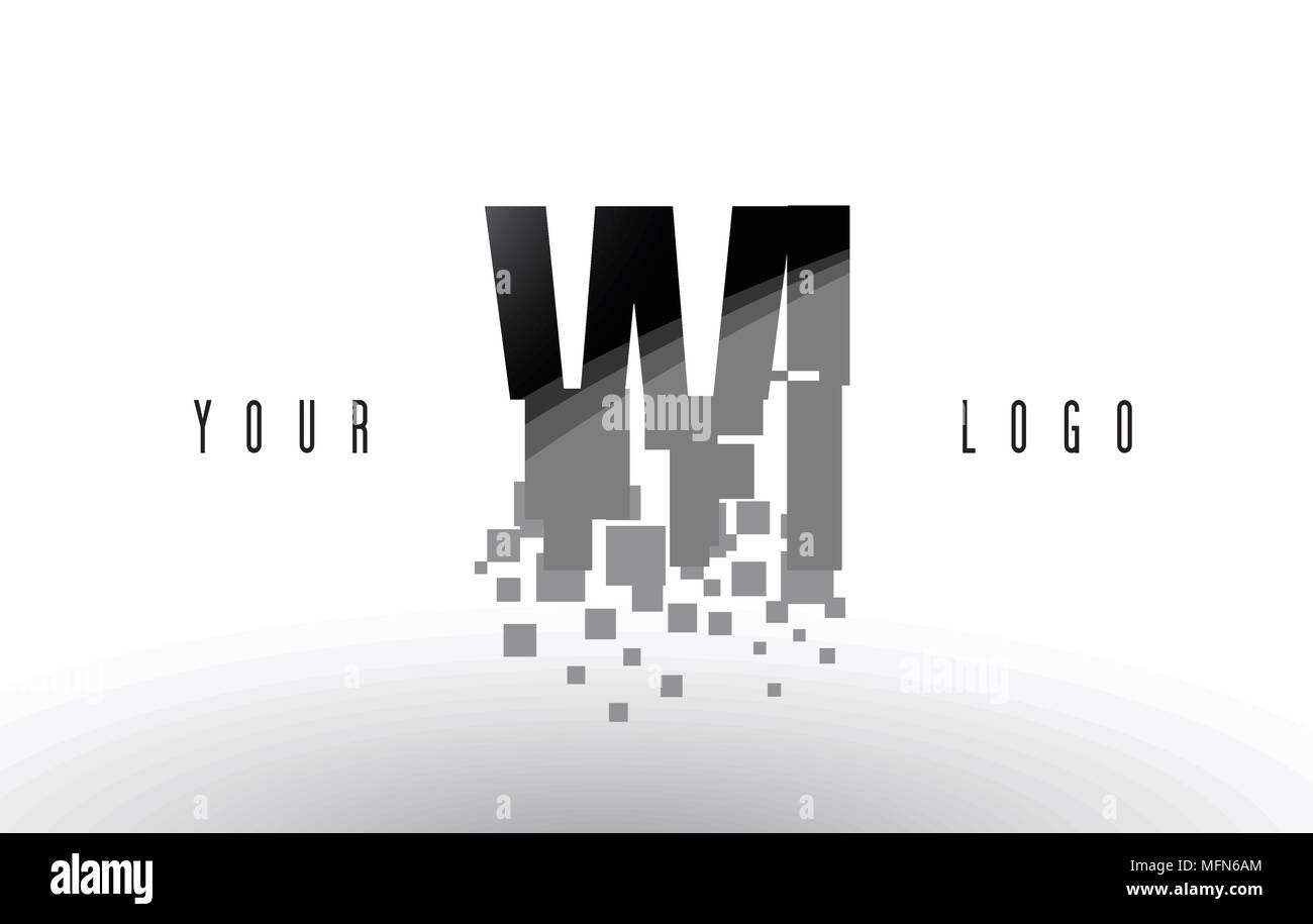WI W I Pixel Letter Logo with Digital Shattered Black Squares. Creative ...