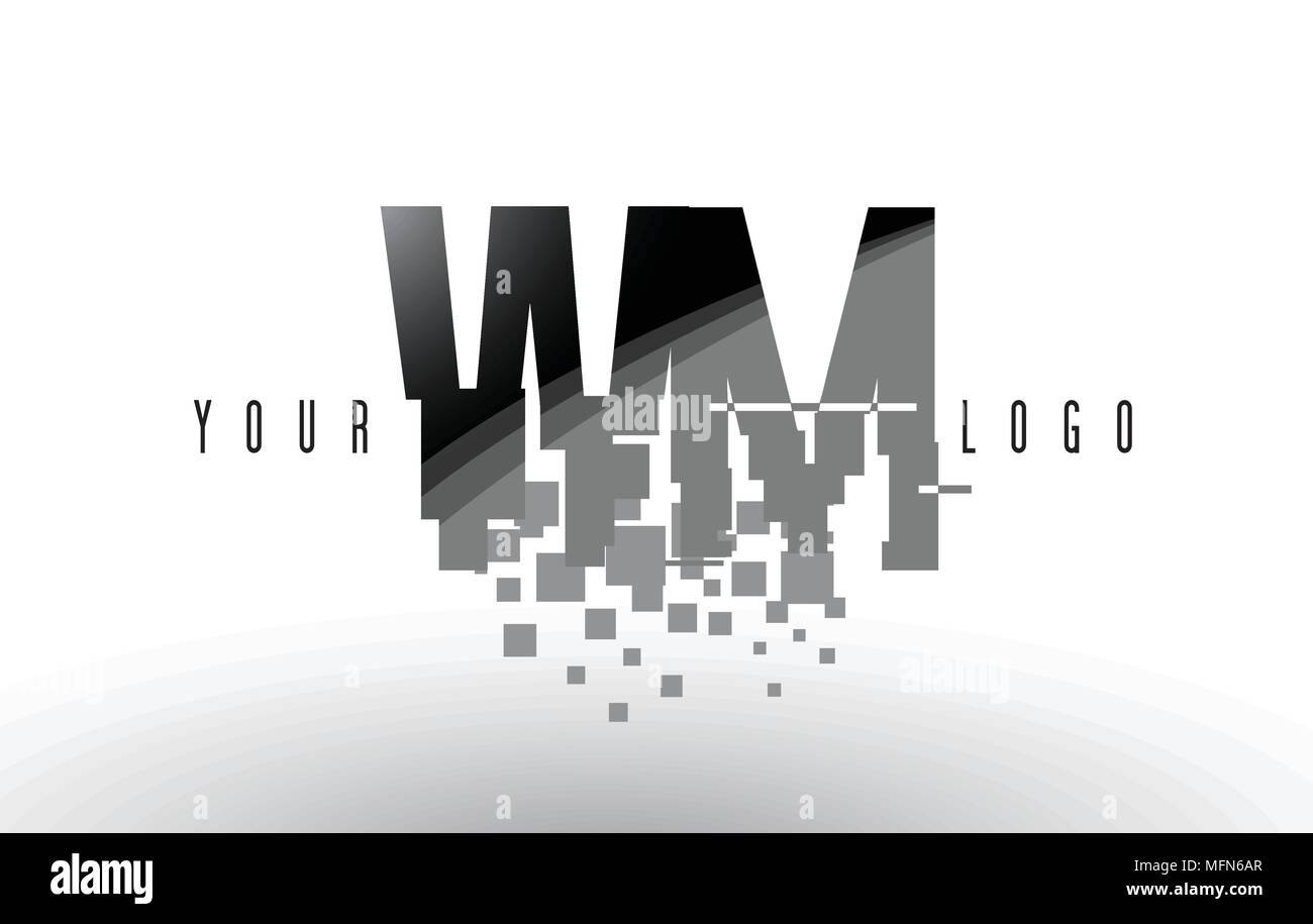 WM W M Pixel Letter Logo with Digital Shattered Black Squares. Creative ...