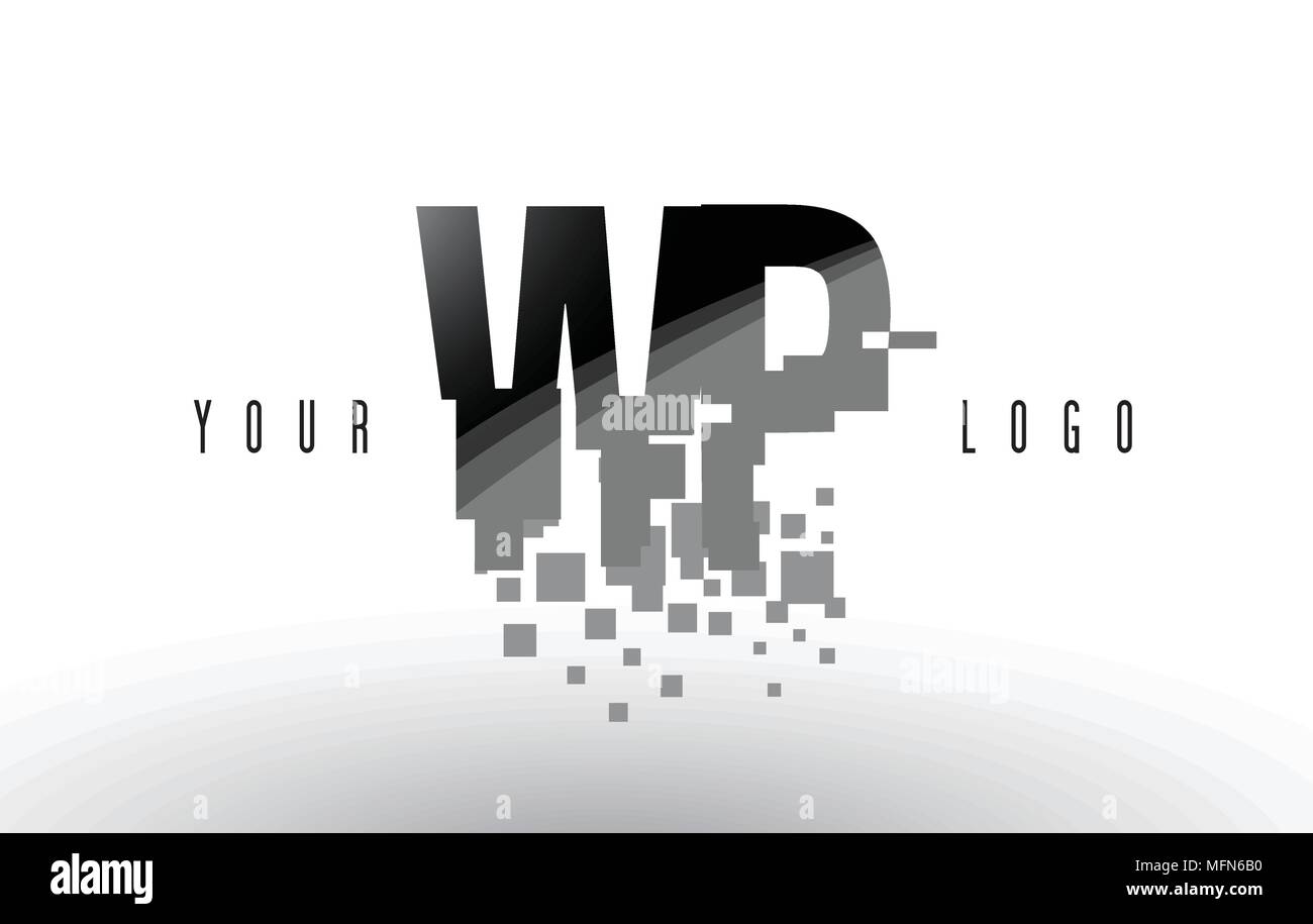 WP W P Pixel Letter Logo with Digital Shattered Black Squares. Creative ...