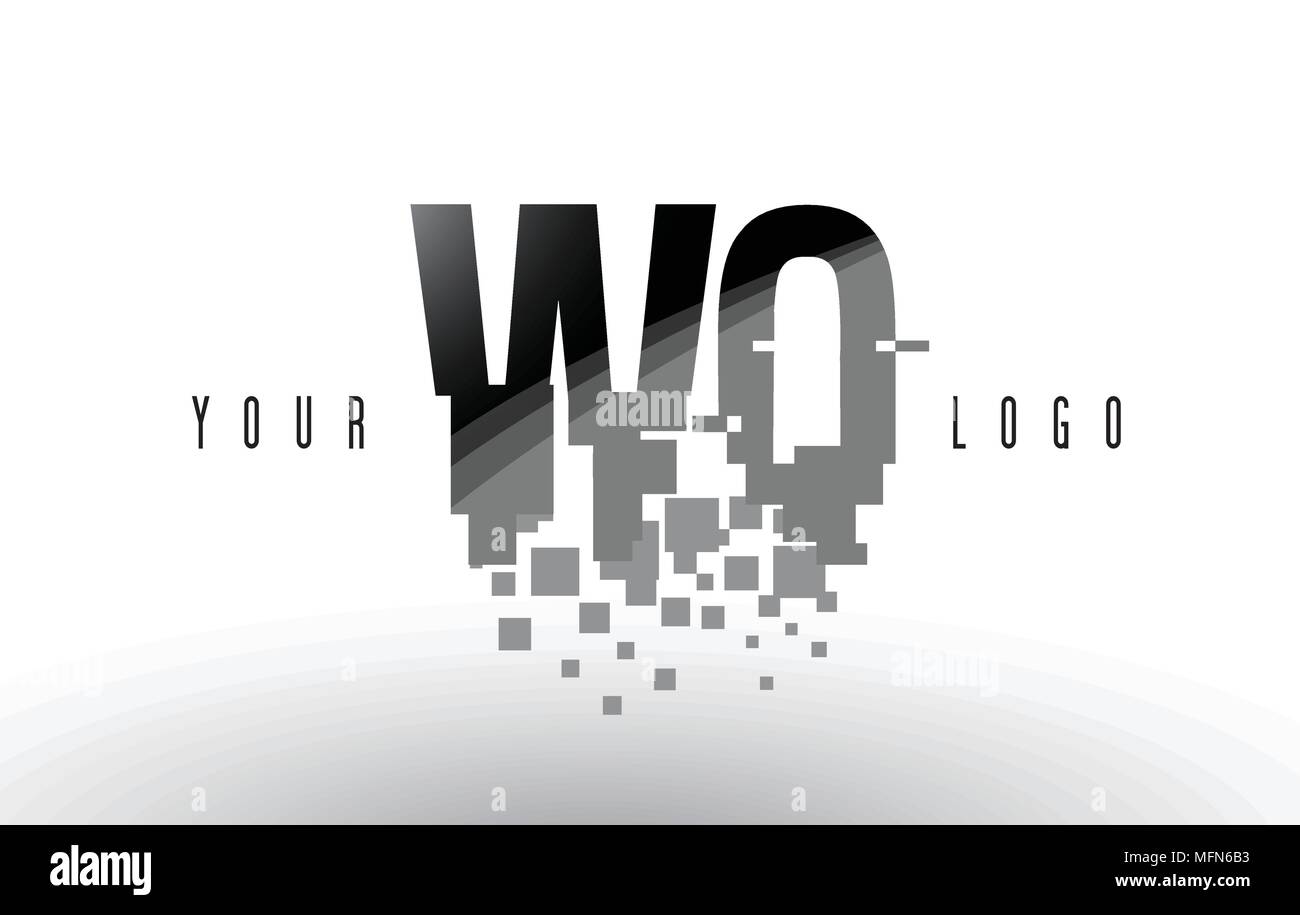 WQ W Q Pixel Letter Logo with Digital Shattered Black Squares. Creative ...
