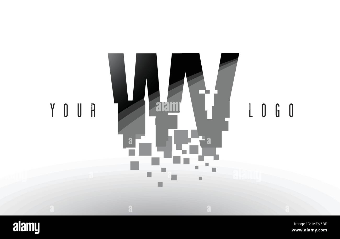 WV W V Pixel Letter Logo with Digital Shattered Black Squares. Creative ...