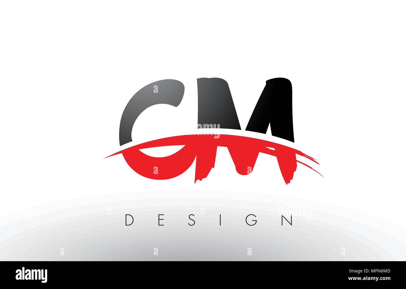 CM C M Brush Logo Letters Design with Red and Black Colors and Brush ...