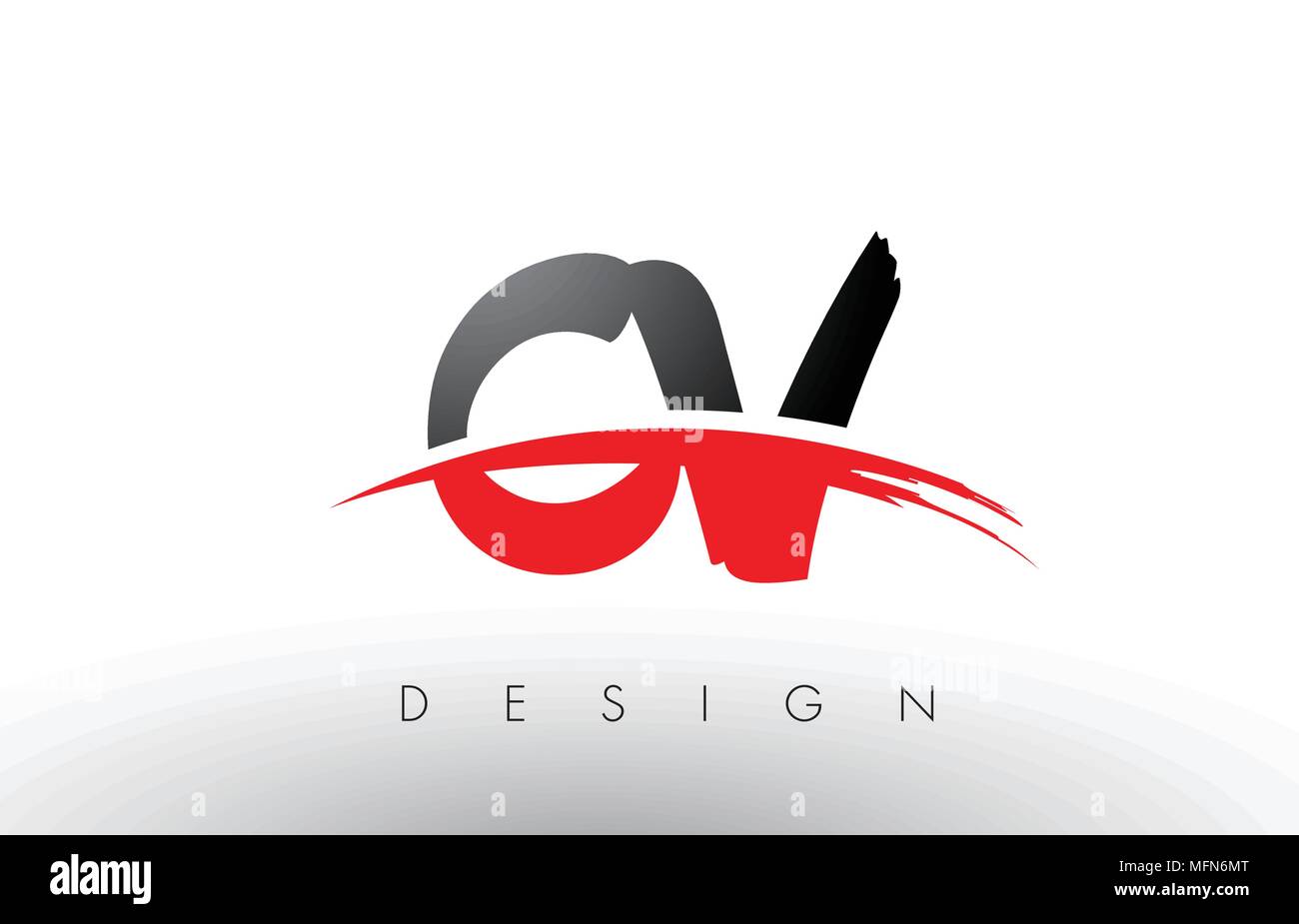 CV C V Brush Logo Letters Design with Red and Black Colors and Brush ...