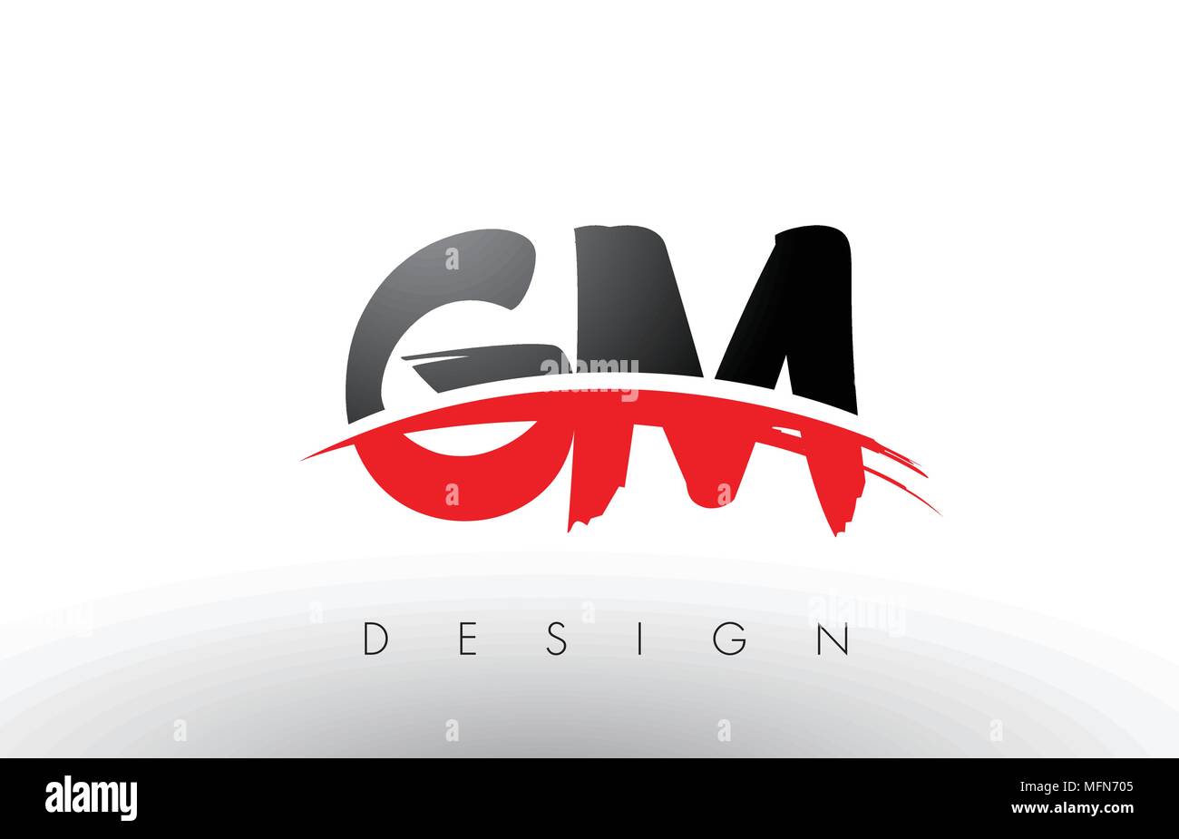GM G M Brush Logo Letters Design with Red and Black Colors and Brush ...