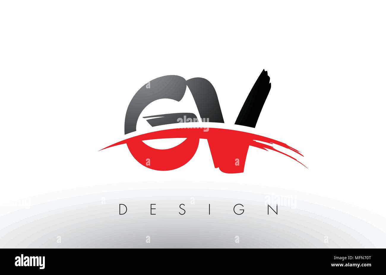 GV G V Brush Logo Letters Design with Red and Black Colors and Brush ...