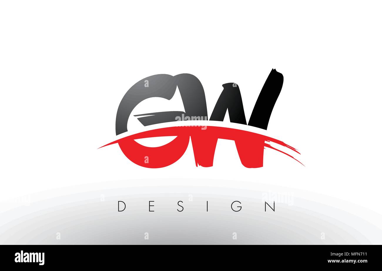 GW G W Brush Logo Letters Design with Red and Black Colors and Brush ...
