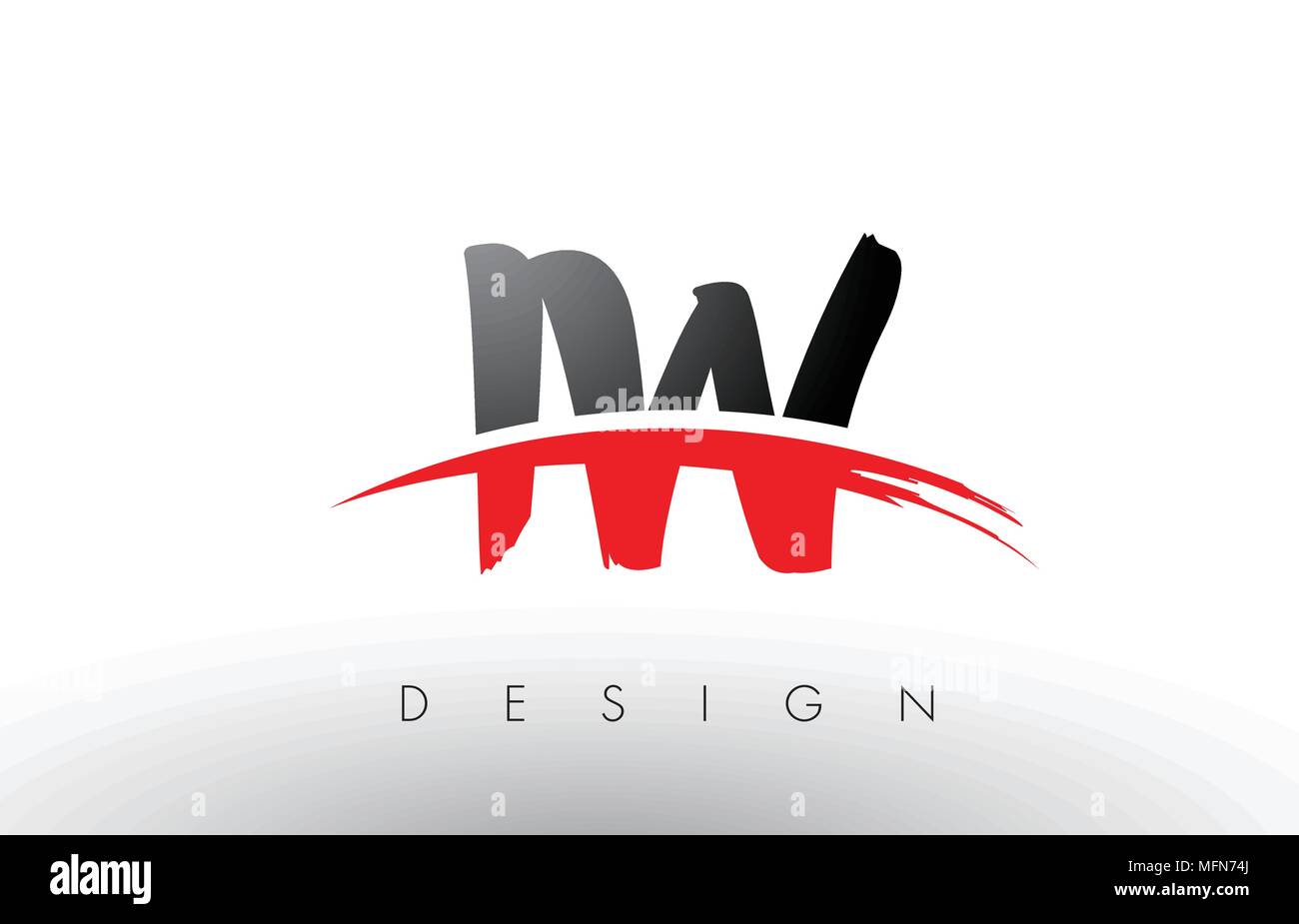 IW I W Brush Logo Letters Design with Red and Black Colors and Brush ...