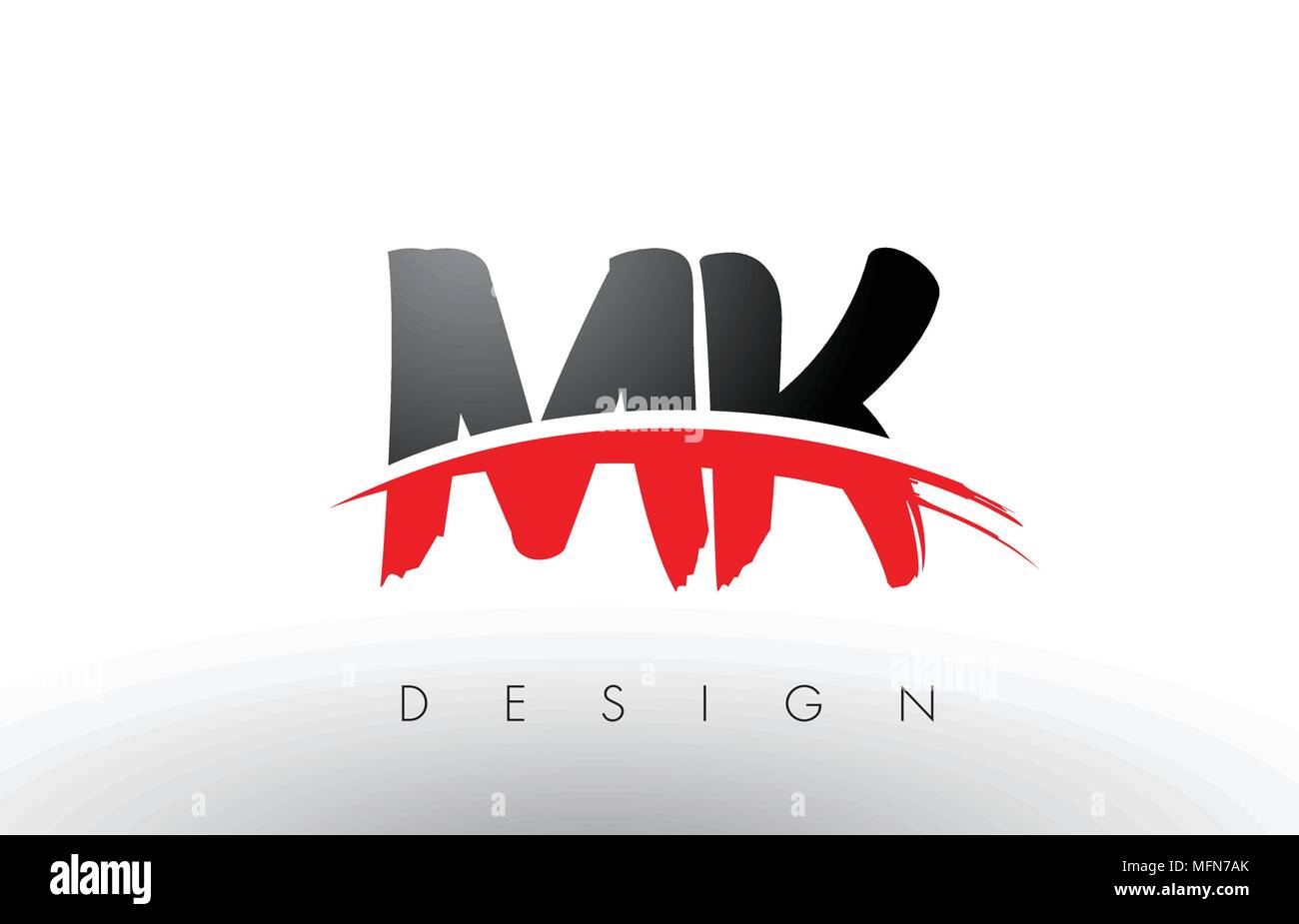 MK M K Brush Logo Letters Design with Red and Black Colors and Brush ...