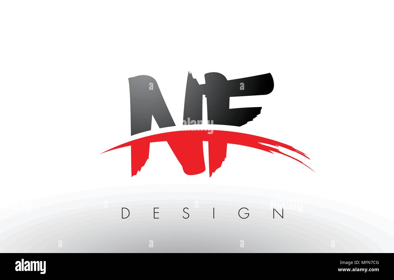 NF N F Brush Logo Letters Design with Red and Black Colors and Brush Letter Concept. Stock Vector