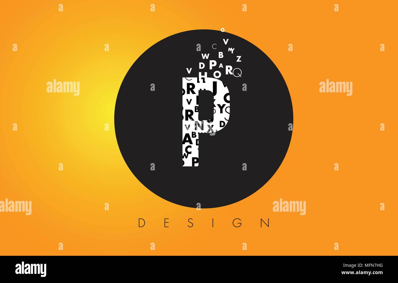 P Logo Design Made of Small Letters with Black Circle and Yellow ...