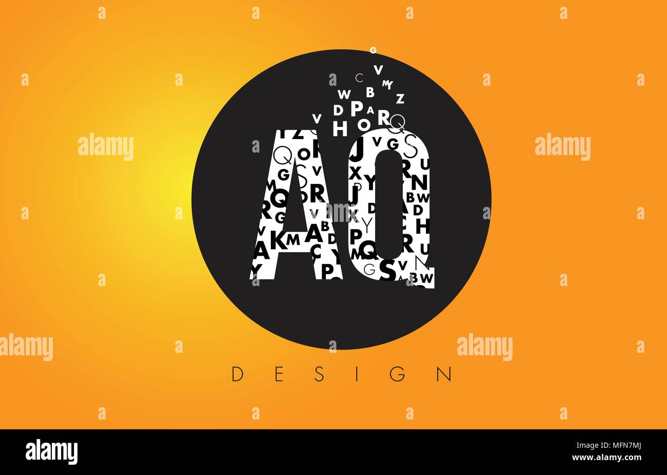 AQ A Q Logo Design Made of Small Letters with Black Circle and Yellow ...