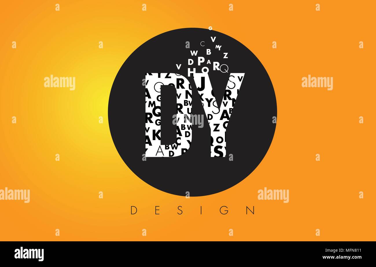 DY D Y Logo Design Made of Small Letters with Black Circle and Yellow Background. Stock Vector