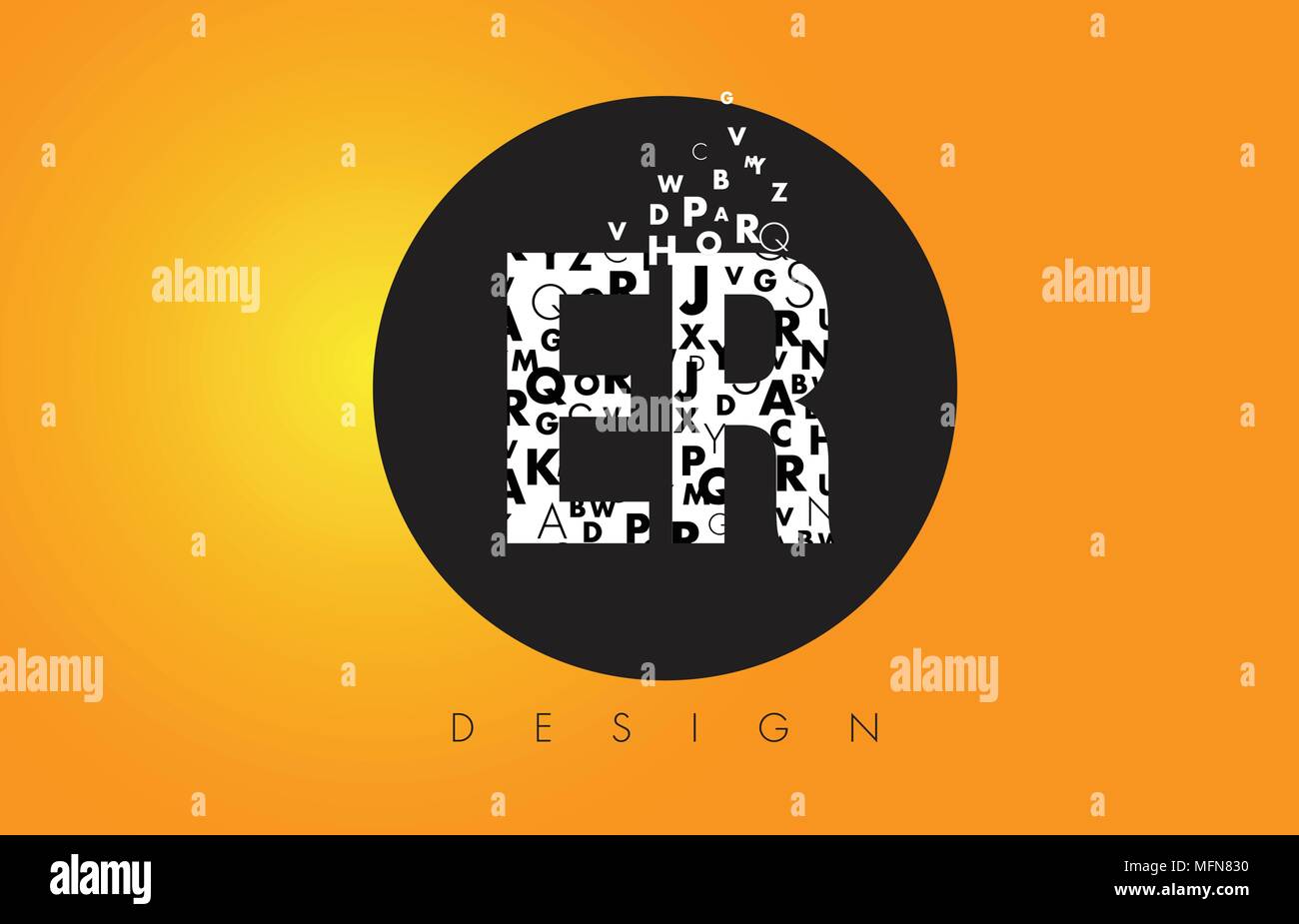 Er E R Logo Design Made Of Small Letters With Black Circle And Yellow Background Stock Vector Image Art Alamy