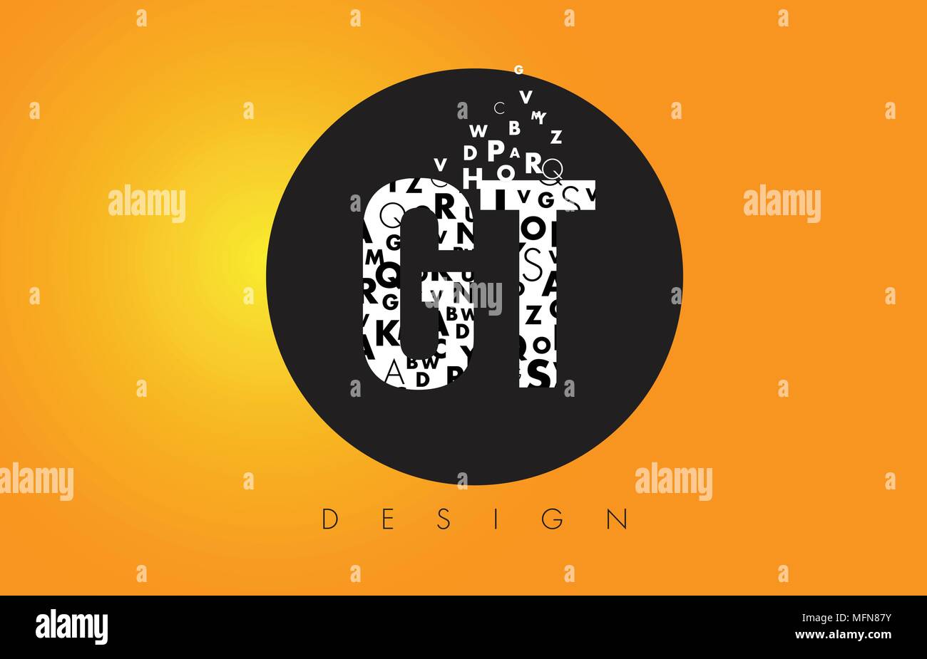 GT G T Logo Design Made of Small Letters with Black Circle and Yellow ...