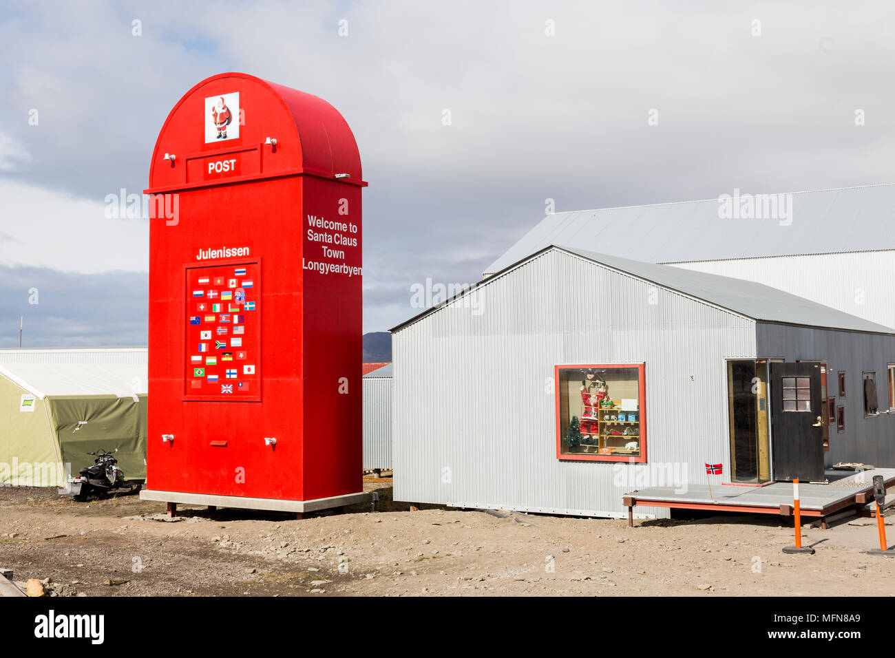 Longyearbyen, Norway, June 26 2016 Giant red mailbox for the Santa
