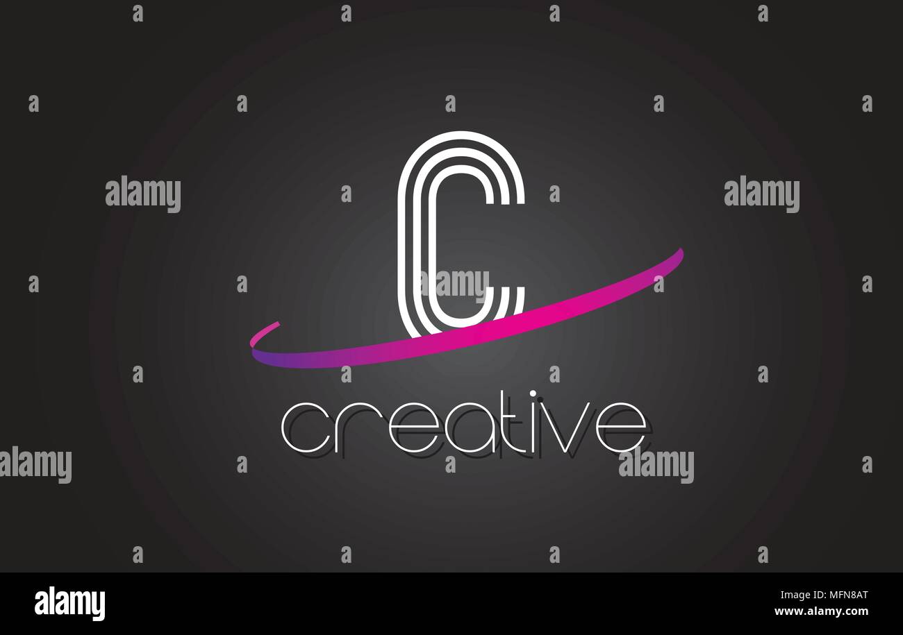C Letter Logo with Lines Design And Purple Swoosh Vector Letters ...
