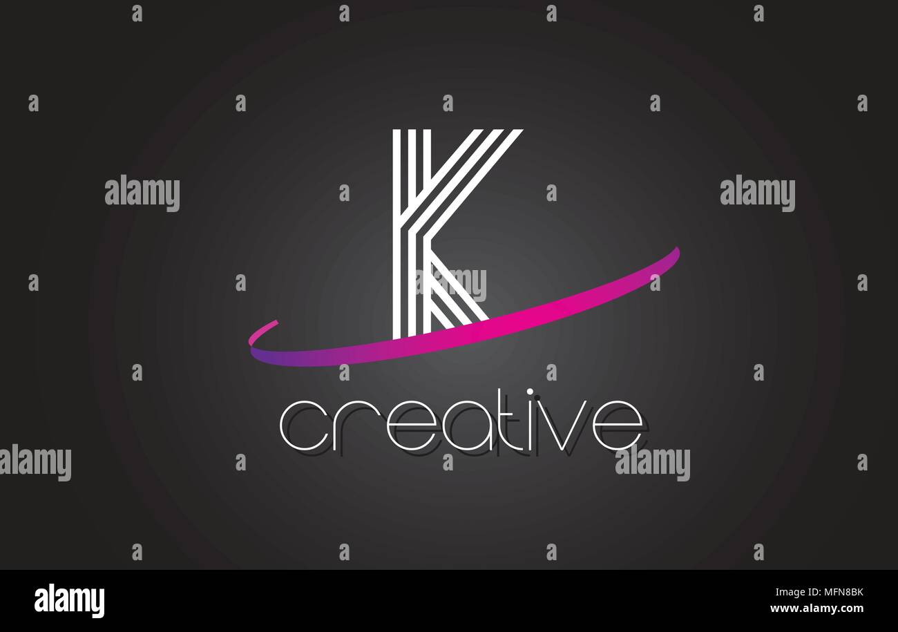 K Letter Logo with Lines Design And Purple Swoosh Vector Letters ...