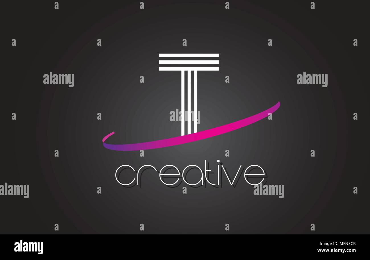 T Letter Logo with Lines Design And Purple Swoosh Vector Letters ...