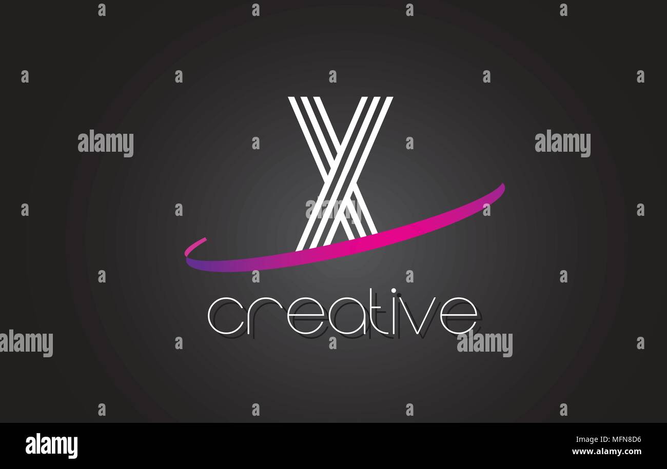 X Letter Logo with Lines Design And Purple Swoosh Vector Letters ...