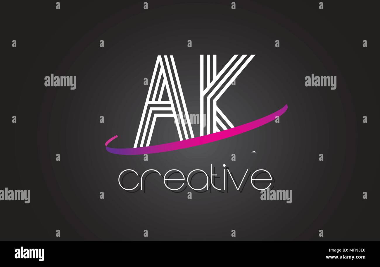 AK A K Letter Logo with Lines Design And Purple Swoosh Vector Letters ...