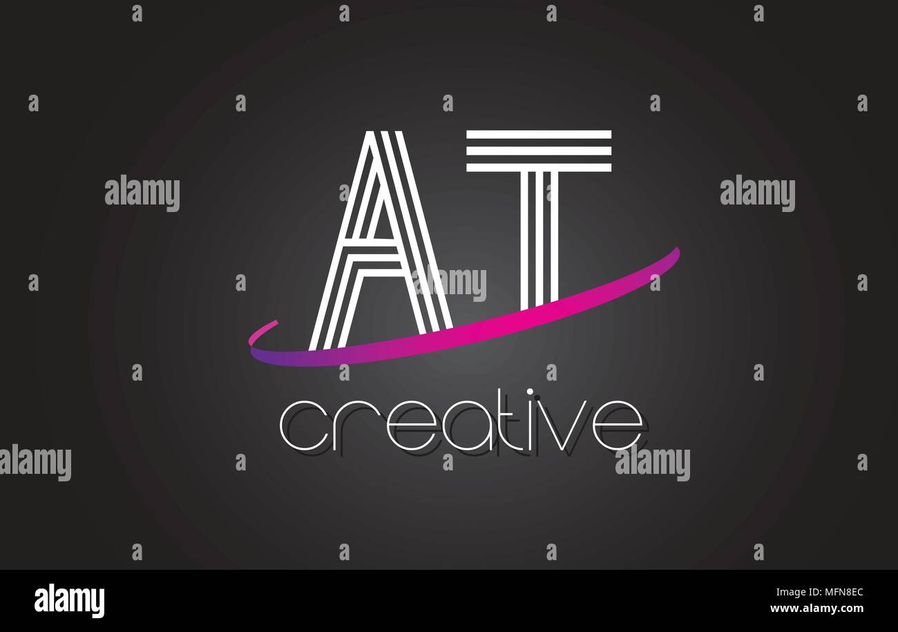 AT A T Letter Logo with Lines Design And Purple Swoosh Vector Letters ...