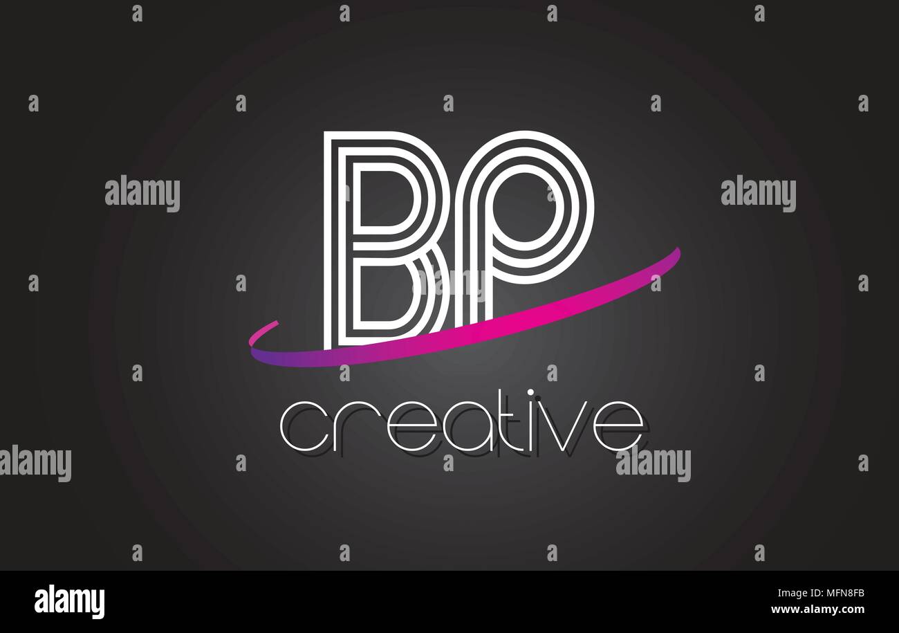 BP B P Letter Logo with Lines Design And Purple Swoosh Vector Letters ...