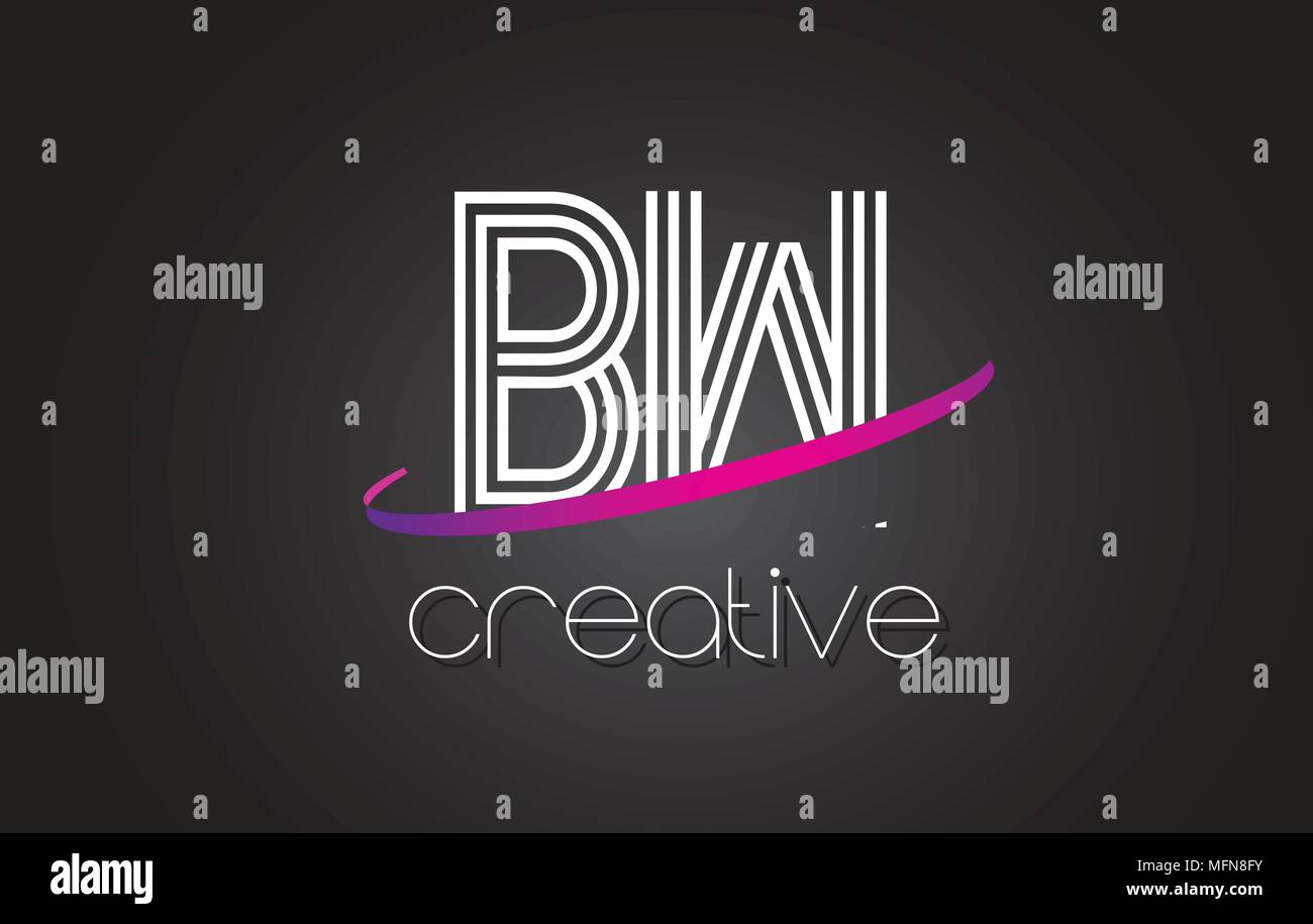 BW B W Letter Logo with Lines Design And Purple Swoosh Vector Letters ...
