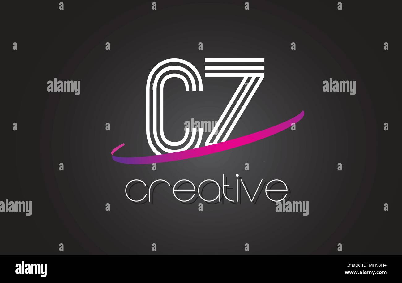 CZ C Z Letter Logo with Lines Design And Purple Swoosh Vector Letters ...