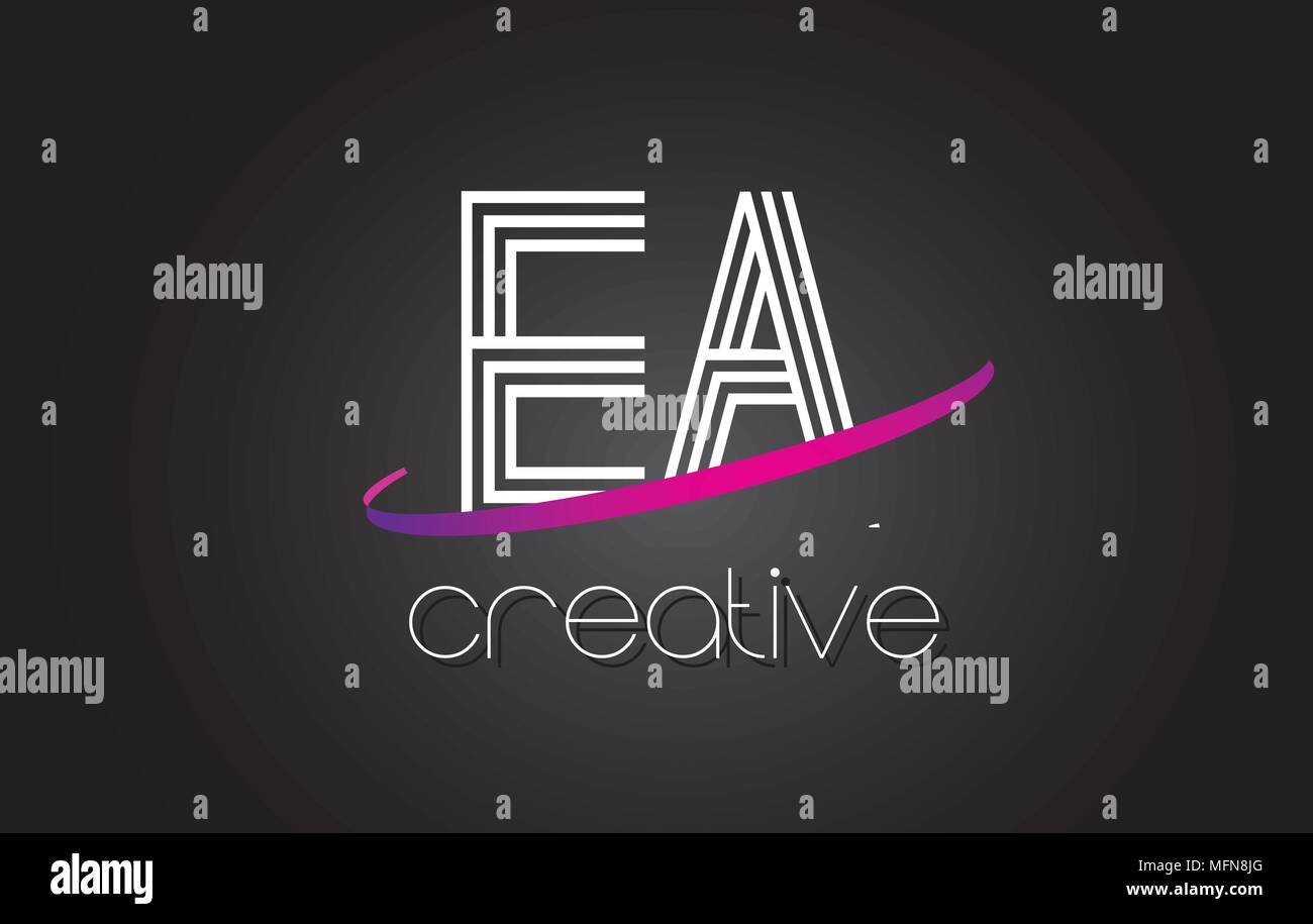 EA E A Letter Logo with Lines Design And Purple Swoosh Vector Letters ...